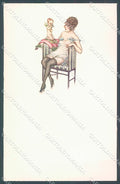Artist Signed Busi Risque Lady Stocking Cupid Eros serie 2205 postcard HR3620 – fronte