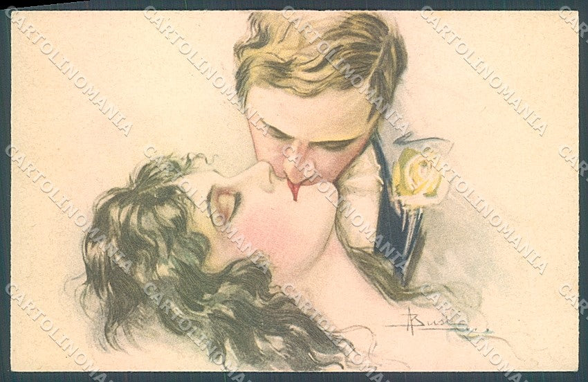 Artist Signed Busi Lady Romantic Couple Kissing serie 124 postcard HR3627 – fronte
