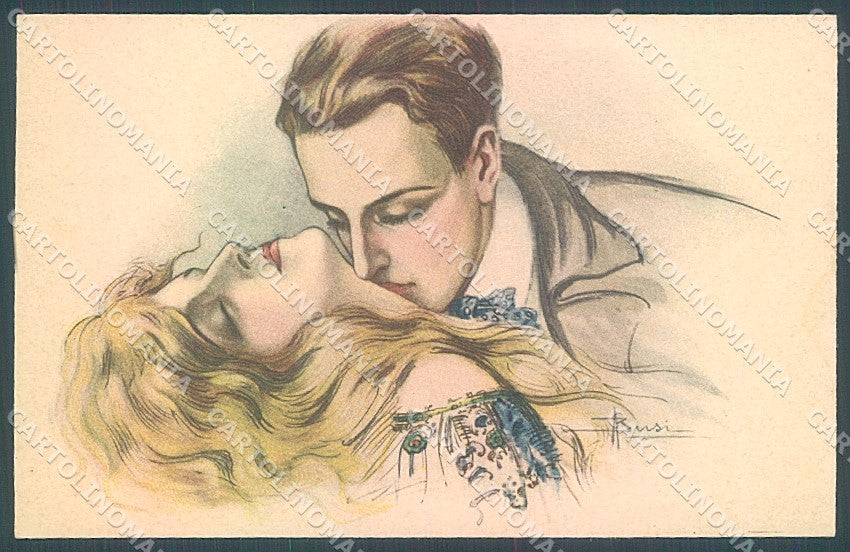 Artist Signed Busi Lady Romantic Couple Kissing serie 124  postcard HR3628 – fronte