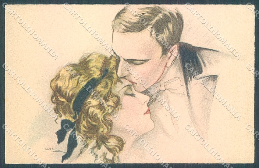 Artist Signed Busi Lady Romantic Couple Kissing serie 124  postcard HR3629 – fronte