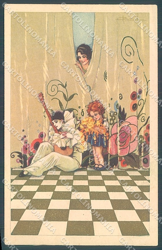 Artist Signed Busi Pierrot Child Girl CORNER CREASED Degami 3014 postcard HR3630 – fronte
