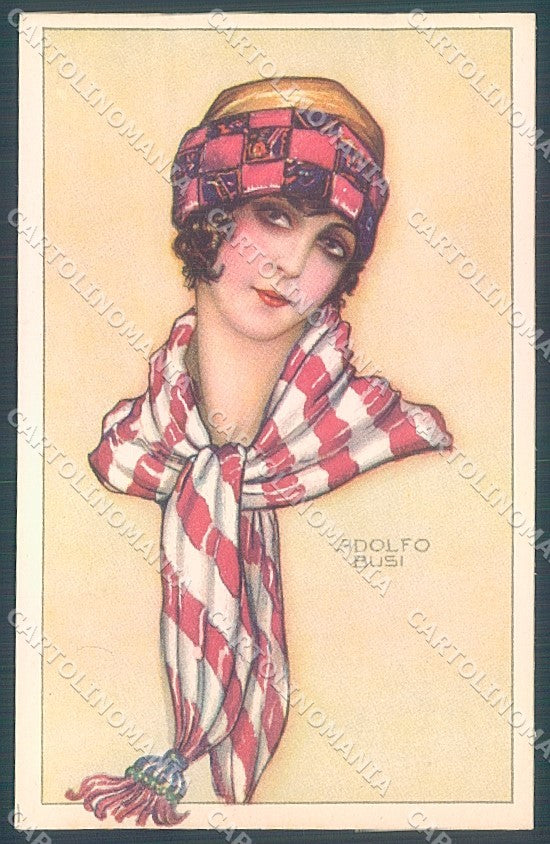 Artist Signed Busi Glamour Fashion Lady Hat serie 130-5 postcard HR3637 – fronte