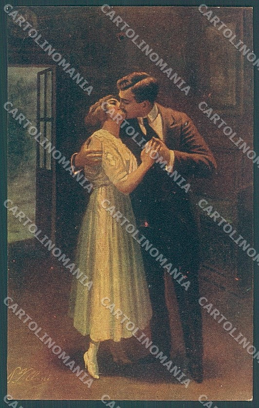 Artist Signed Villani Lady Romantic Couple serie 7035 postcard HR3651 – fronte