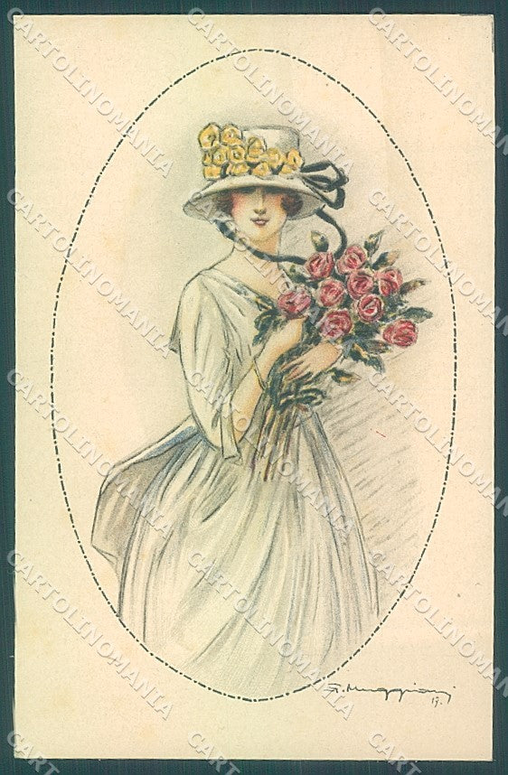 Artist Signed Muggiani Glamour Fashion Lady Roses Flowers serie 941-1 pc HR3659 – fronte