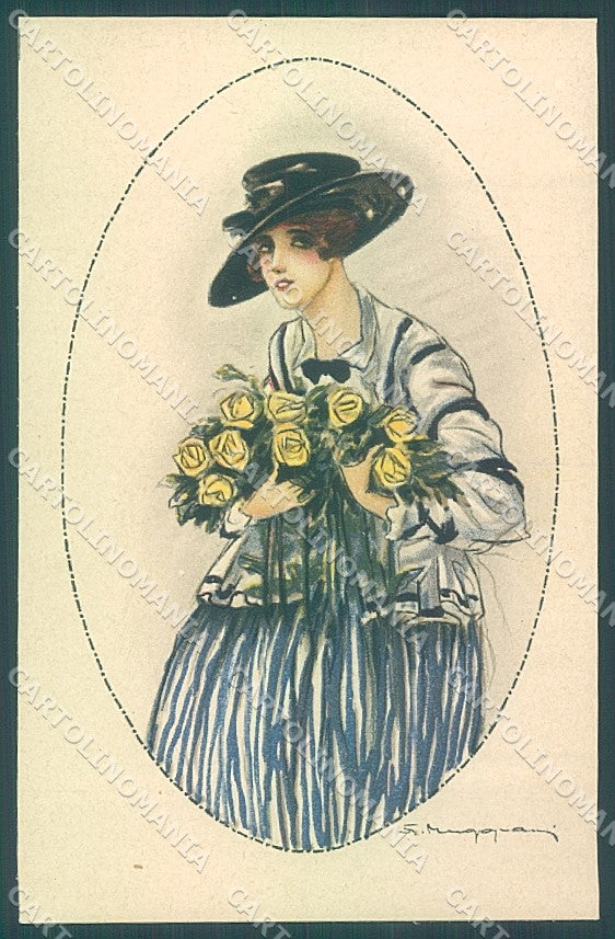 Artist Signed Muggiani Glamour Fashion Lady Roses Flowers serie 941-2 pc HR3660 – fronte
