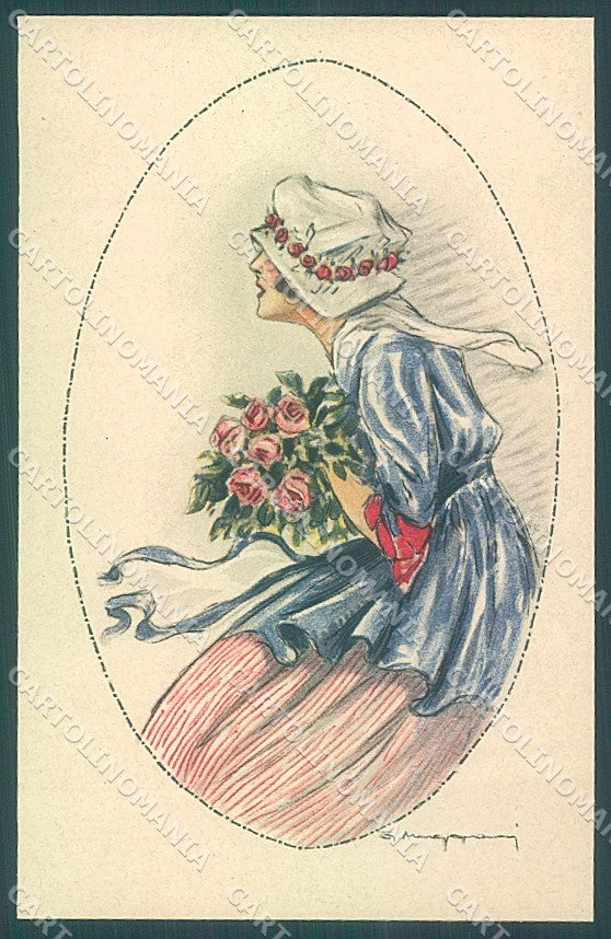 Artist Signed Muggiani Glamour Fashion Lady Roses Flowers serie 941-4 pc HR3662 – fronte