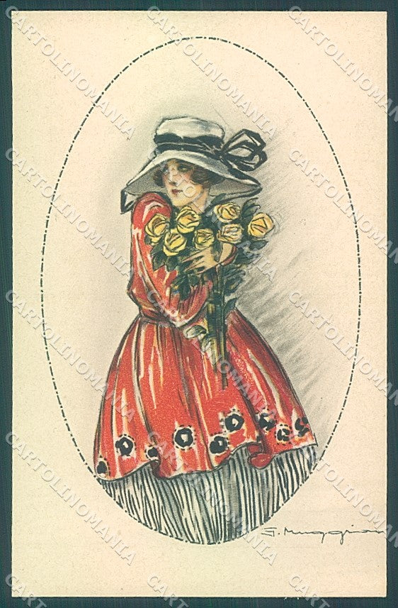 Artist Signed Muggiani Glamour Fashion Lady Roses Flowers serie 941-5 pc HR3663 – fronte