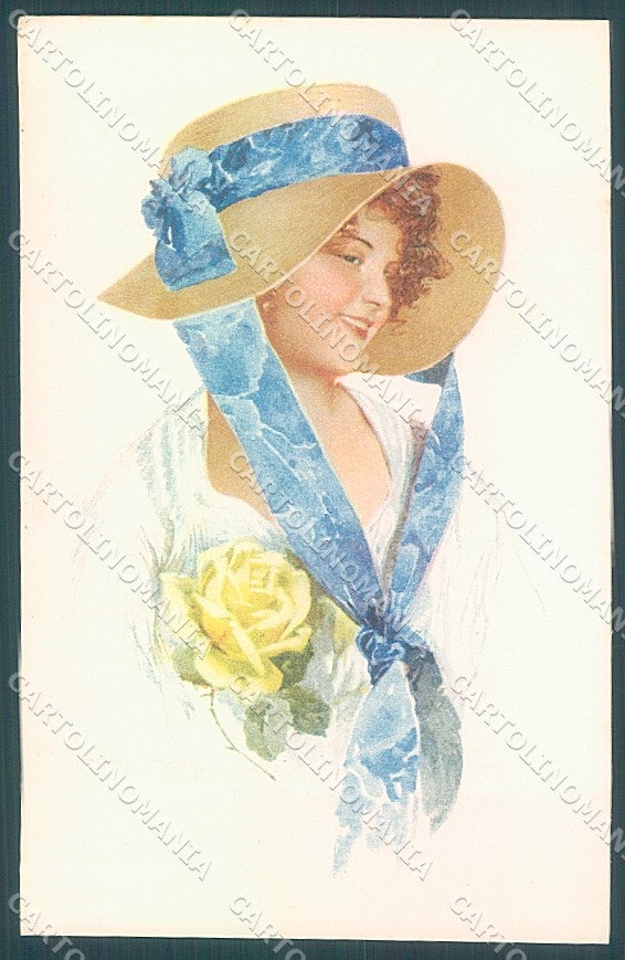 Artist Signed Borgoni Lady Hat Flowers Rose serie 2085 postcard HR3669 – fronte