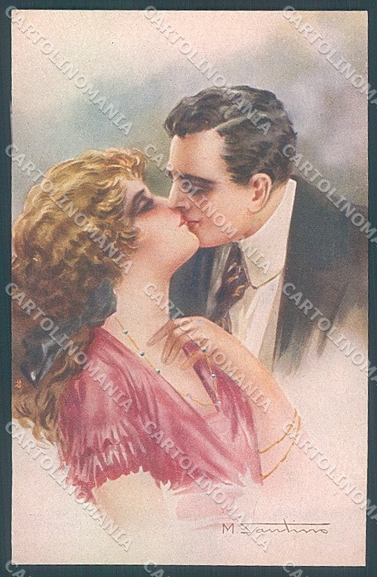 Artist Signed Santino Lady Couple Kissing Jewelserie 136-1 postcard HR3695 – fronte