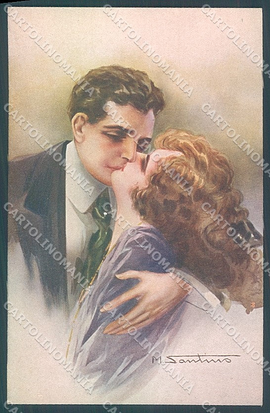 Artist Signed Santino Lady Romantic Couple Kissing serie 136-2 postcard HR3696 – fronte