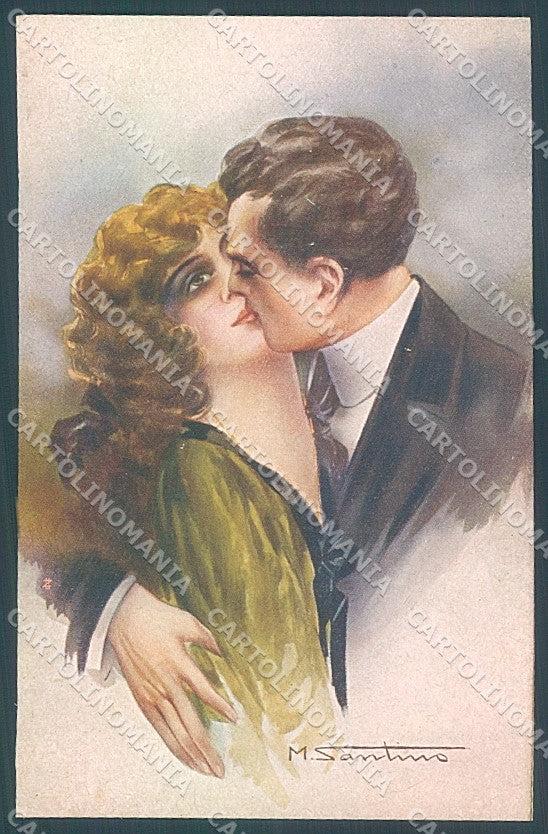 Artist Signed Santino Lady Romantic Couple Kissing serie 136-3 postcard HR3697 – fronte