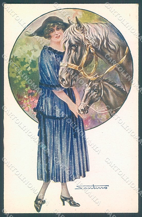 Artist Signed Santino Glamour Fashion Lady Horse serie 133-1 postcard HR3699 – fronte