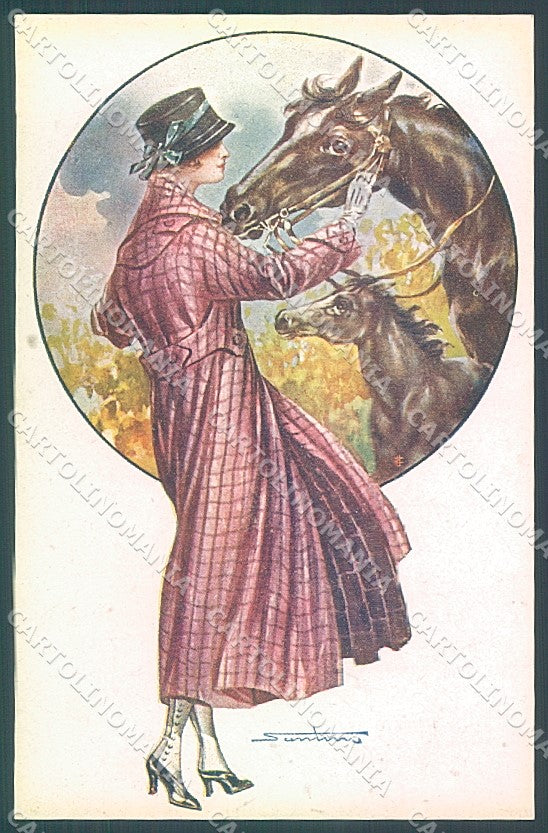 Artist Signed Santino Glamour Fashion Lady Horse serie 133-3 postcard HR3701 – fronte