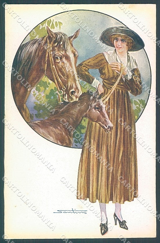 Artist Signed Santino Glamour Fashion Lady Horse serie 133-4 postcard HR3702 – fronte