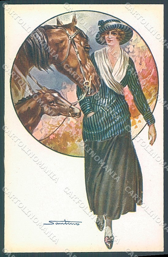Artist Signed Santino Glamour Fashion Lady Horse serie 133-5 postcard HR3703 – fronte