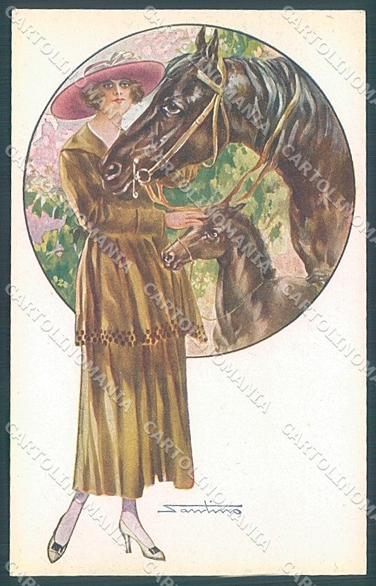 Artist Signed Santino Glamour Fashion Lady Horse serie 133-6 postcard HR3704 – fronte