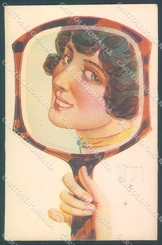 Artist Signed Malugani Glamour Fashion Lady Mirror serie 221-2 postcard HR3712 – fronte