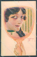 Artist Signed Malugani Glamour Fashion Lady Mirror serie 221-3 postcard HR3713 – fronte