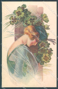 Artist Signed Malugani Lady Hat Four Leaf Clover serie 91-2 postcard HR3715 – fronte