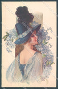 Artist Signed Malugani Lady Hat Flowers Jewel serie 91-5 postcard HR3718 – fronte