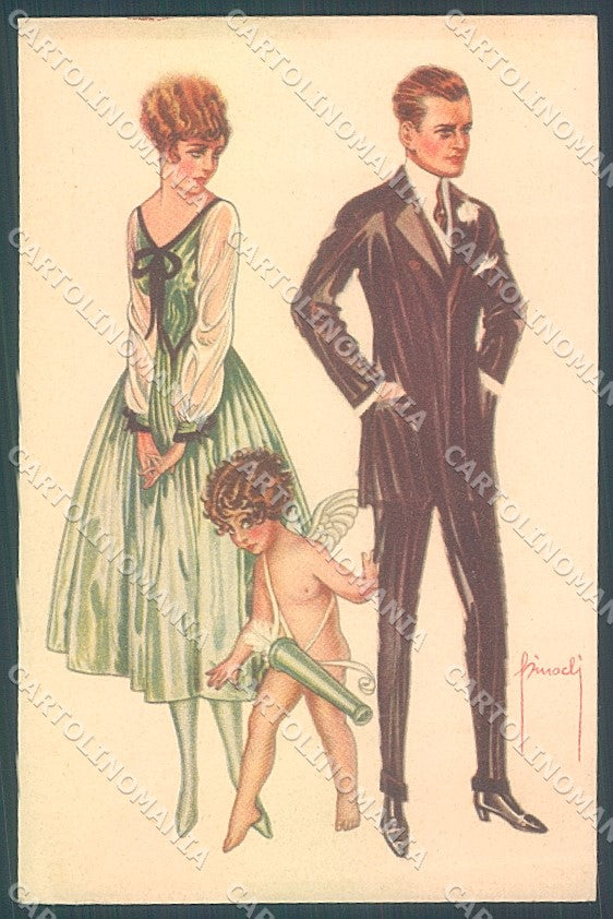 Artist Signed Pinochi Lady Romantic Couple Cupid Eros serie 111-1 pc HR3720 – fronte