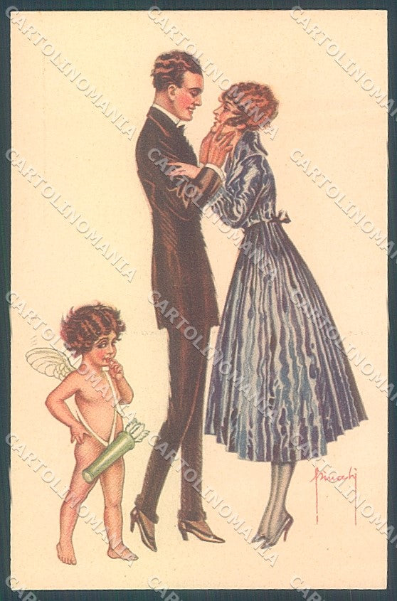 Artist Signed Pinochi Lady Romantic Couple Cupid Eros serie 111-2 pc HR3721 – fronte