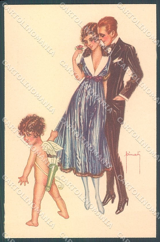 Artist Signed Pinochi Lady Romantic Couple Cupid Eros serie 111-4 pc HR3723 – fronte