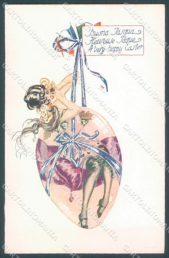 Artist Signed Bruno Lady Propaganda WW1 Flags Allies Easter serie 107 pc HR3725 – fronte