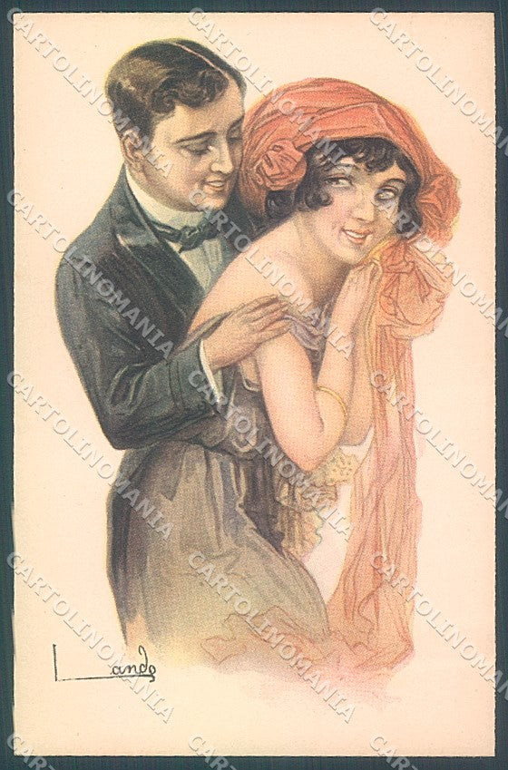 Artist Signed Lando Lady Romantic Couple serie 39 postcard HR3730 – fronte