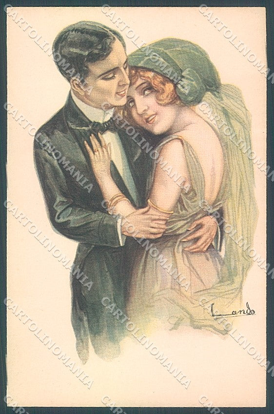 Artist Signed Lando Lady Romantic Couple serie 39  postcard HR3731 – fronte