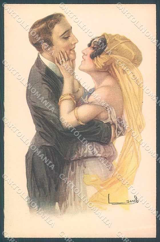Artist Signed Lando Lady Romantic Couple serie 39  postcard HR3732 – fronte