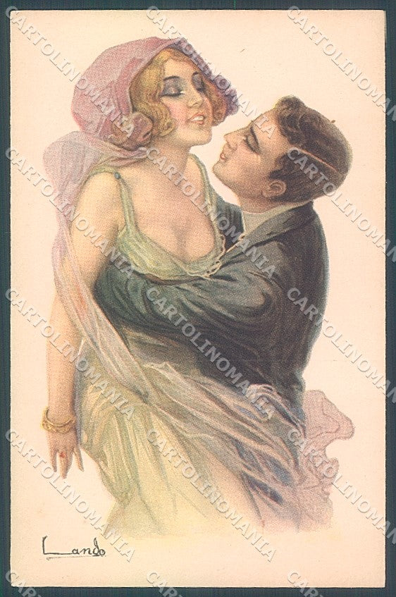 Artist Signed Lando Lady Romantic Couple serie 39  postcard HR3733 – fronte