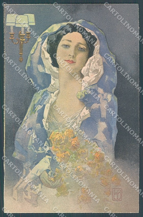 Artist Signed Bottaro Glamour Fashion Lady Lamp serie 135 postcard HR3745 – fronte