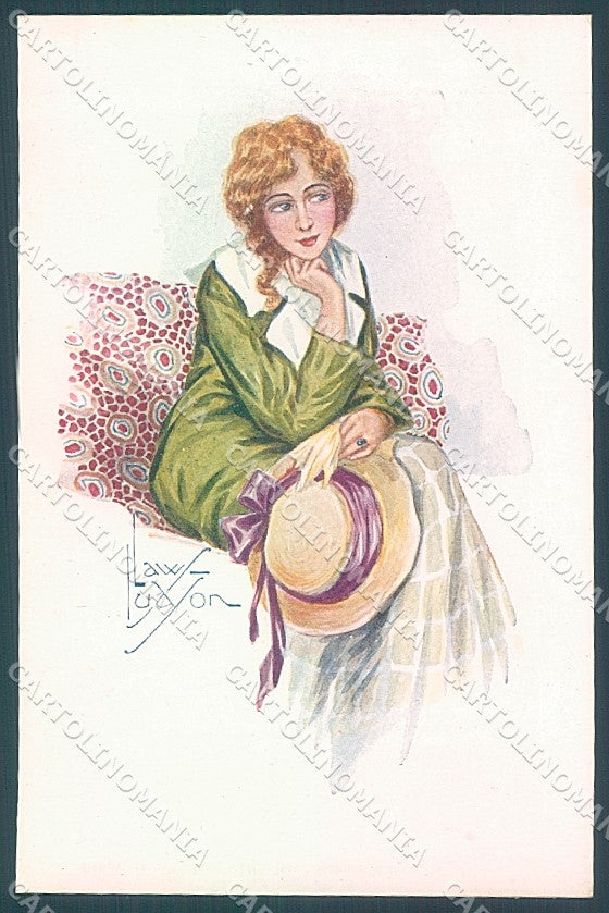 Artist Signed Law Ludson Glamour Fashion Lady Hat serie 66-3 postcard HR3754 – fronte
