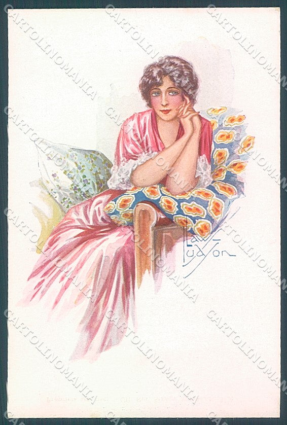 Artist Signed Law Ludson Glamour Fashion Lady serie 66-6 postcard HR3757 – fronte