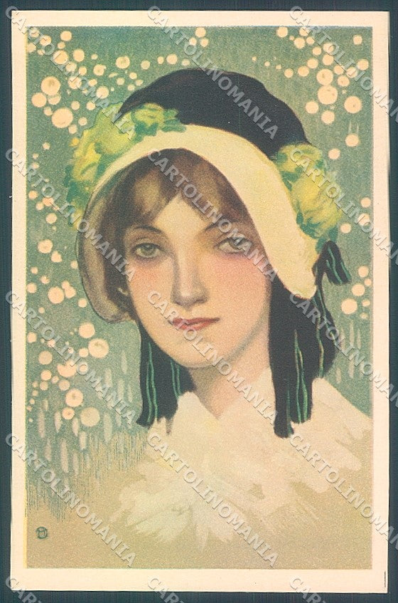 Artist Signed Malerba Glamour Fashion Lady Hat serie 140-5 postcard HR3825 – fronte