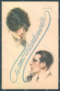Artist Signed Pinochi Lady Man Phone serie 162 postcard HR3835 – fronte