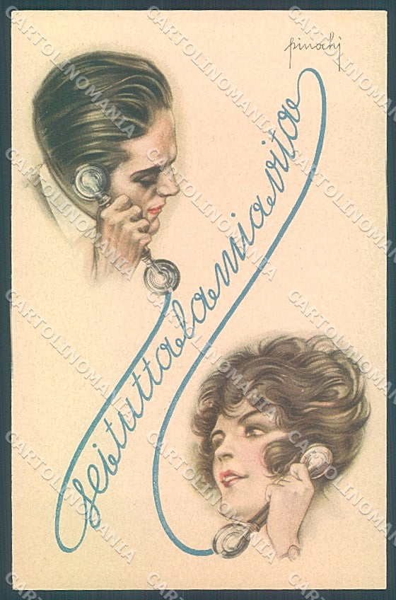 Artist Signed Pinochi Lady Man Phone serie 162 postcard HR3836 – fronte