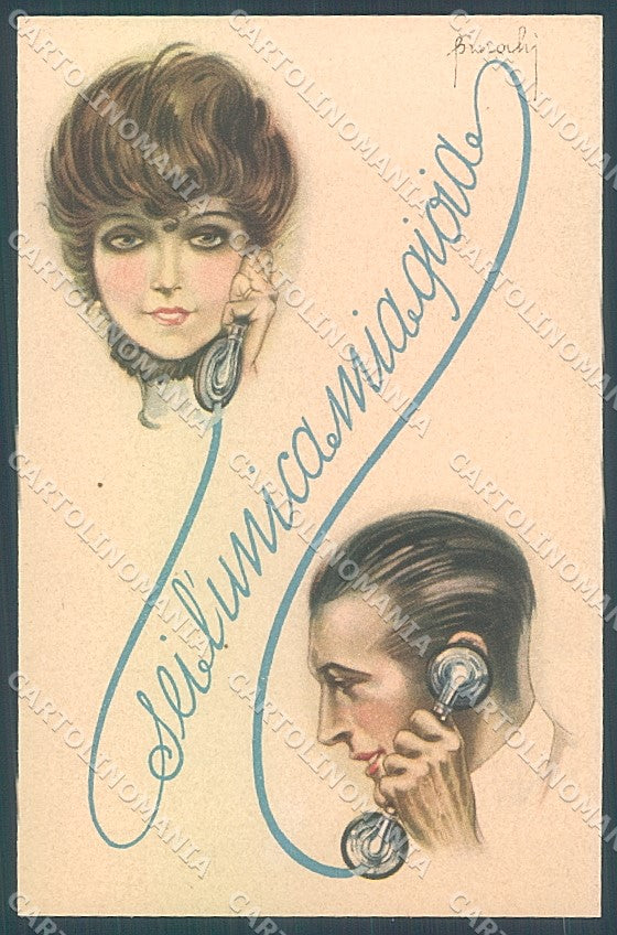 Artist Signed Pinochi Lady Man Phone serie 162 postcard HR3837 – fronte