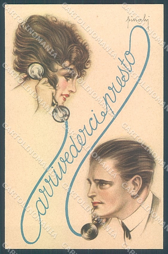 Artist Signed Pinochi Lady Man Phone serie 162 postcard HR3838 – fronte