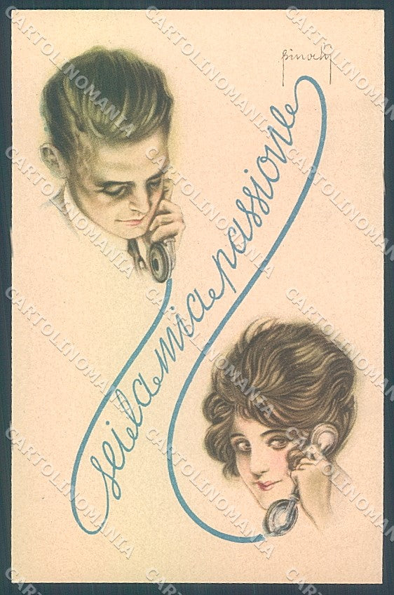 Artist Signed Pinochi Lady Man Phone serie 162 postcard HR3839 – fronte