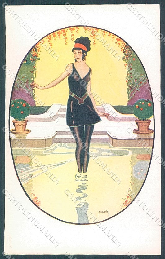 Artist Signed Pinochi Lady Seasons Summer Deco serie 7516 postcard HR3842 – fronte
