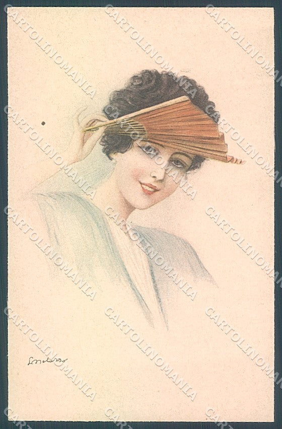 Artist Signed Melazzo Glamour Fashion Lady Fan serie 125 postcard HR3848 – fronte