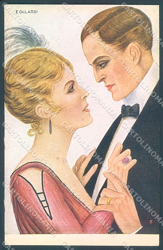 Artist Signed Gilardi Lady Romantic Couple serie 85-3 postcard HR3853 – fronte