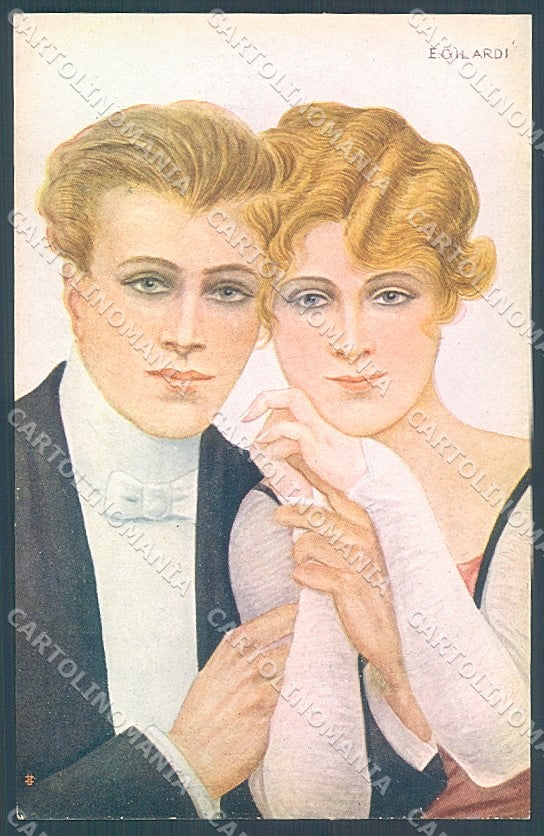 Artist Signed Gilardi Lady Romantic Couple serie 85-6 postcard HR3856 – fronte