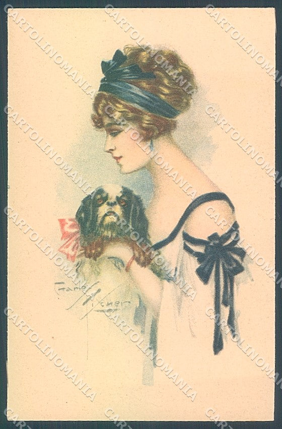 Artist Signed Fisher Charley Lady Japanese Chin Dog serie 126 postcard HR3858 – fronte