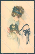 Artist Signed Fisher Charley Lady Japanese Chin Dog serie 126 postcard HR3858 – fronte