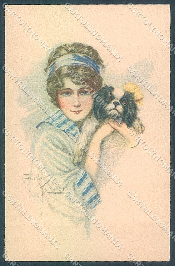 Artist Signed Fisher Charley Lady Japanese Chin Dog serie 126 postcard HR3860 – fronte