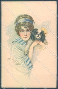 Artist Signed Fisher Charley Lady Japanese Chin Dog serie 126 postcard HR3860 – fronte