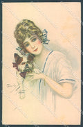Artist Signed Fisher Charley Lady French Bulldog Dog serie 126 postcard HR3861 – fronte